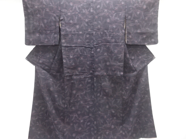 JAPANESE KIMONO / ANTIQUE KIMONO / SILK / MAWATA OJIYA TSUMUGI / WOVEN LEAVES